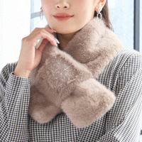 【洗える・別注・大きいサイズ】刺繍入りフェイクファーマフラー