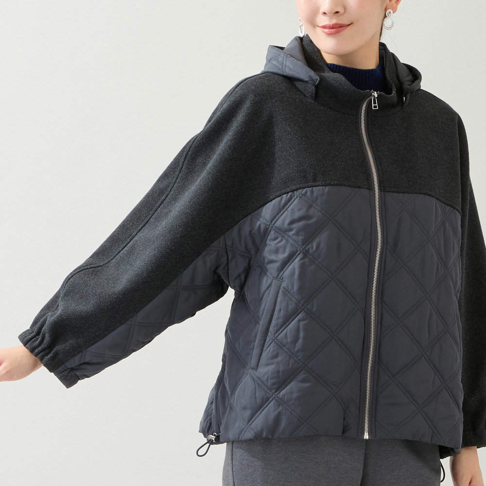 【フード取り外し可】ジャージー×キルトのドルマンジャケット11