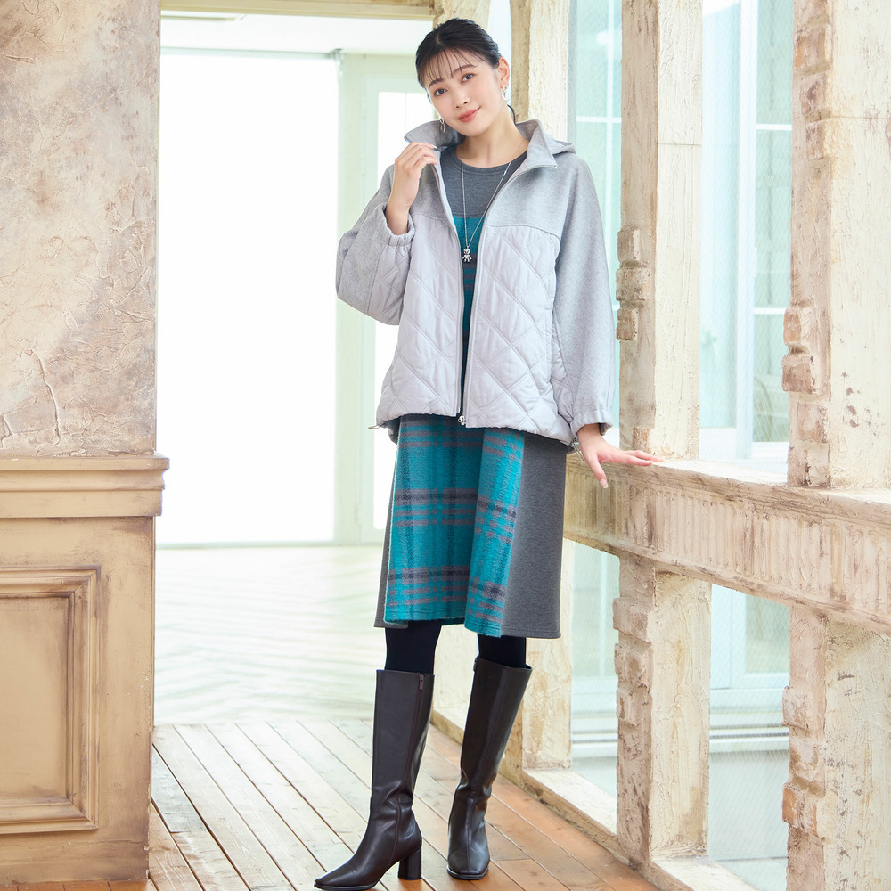 【フード取り外し可】ジャージー×キルトのドルマンジャケット6