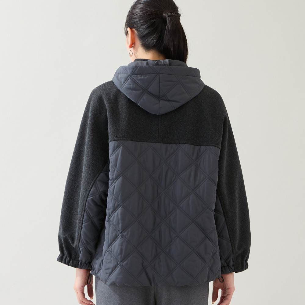 【フード取り外し可】ジャージー×キルトのドルマンジャケット8