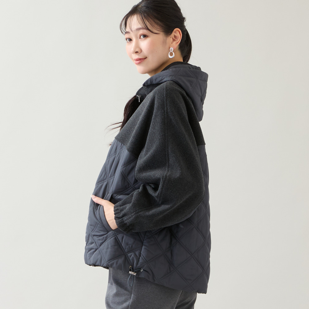 【フード取り外し可】ジャージー×キルトのドルマンジャケット9