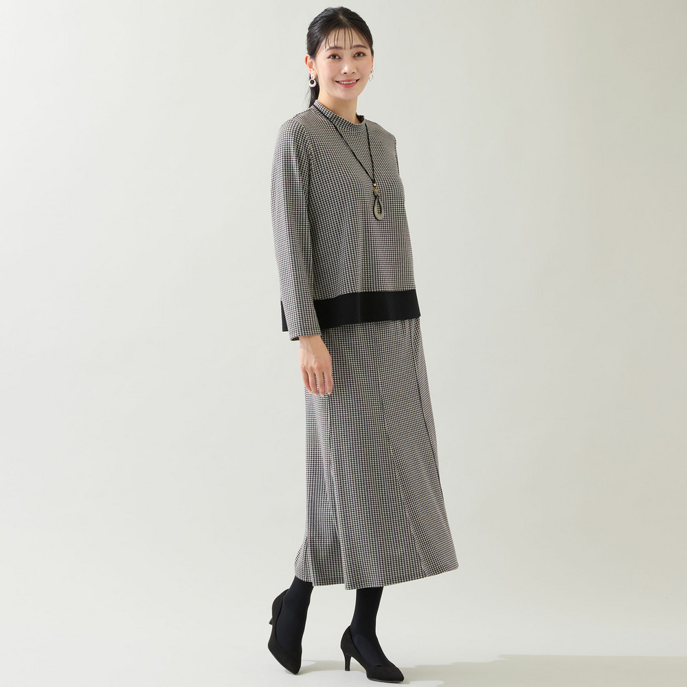 【洗える・3L/4Lサイズあり】千鳥柄カットソー3