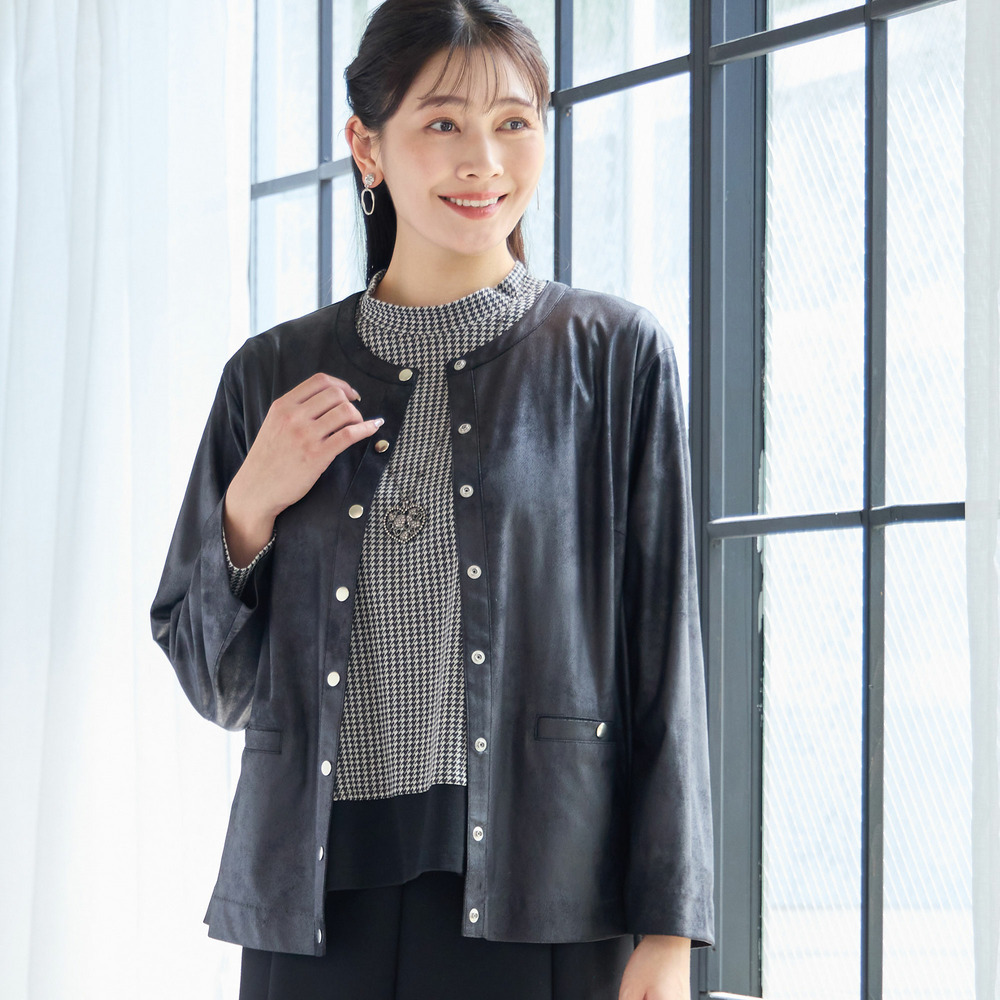 【洗える・3L/4Lサイズあり】千鳥柄カットソー8