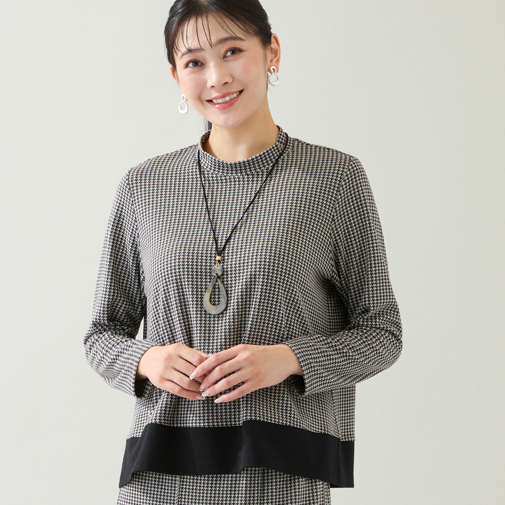 【洗える・3L/4Lサイズあり】千鳥柄カットソー1