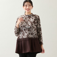 【洗える・3L/4Lサイズあり】花柄ペプラムカットソー