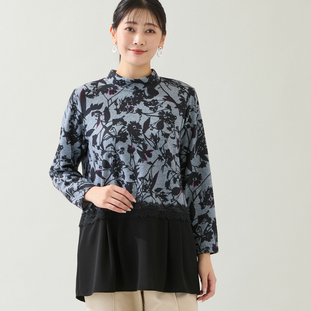 【洗える・3L/4Lサイズあり】花柄ペプラムカットソー1