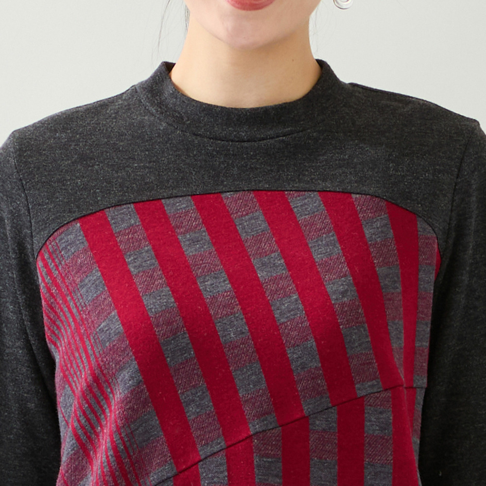 【洗える・日本製・3L/4Lサイズあり】裾フレア チェック柄カットソー2