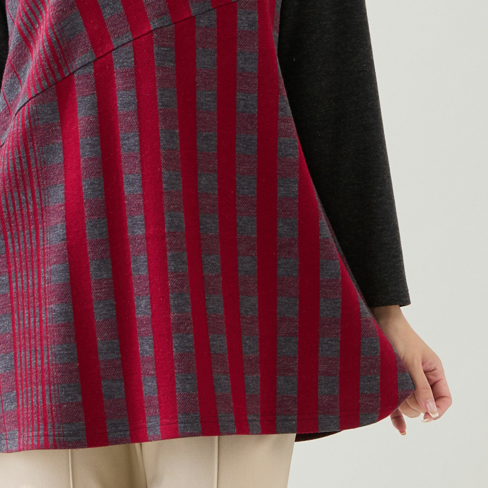 【洗える・日本製・3L/4Lサイズあり】裾フレア チェック柄カットソー3