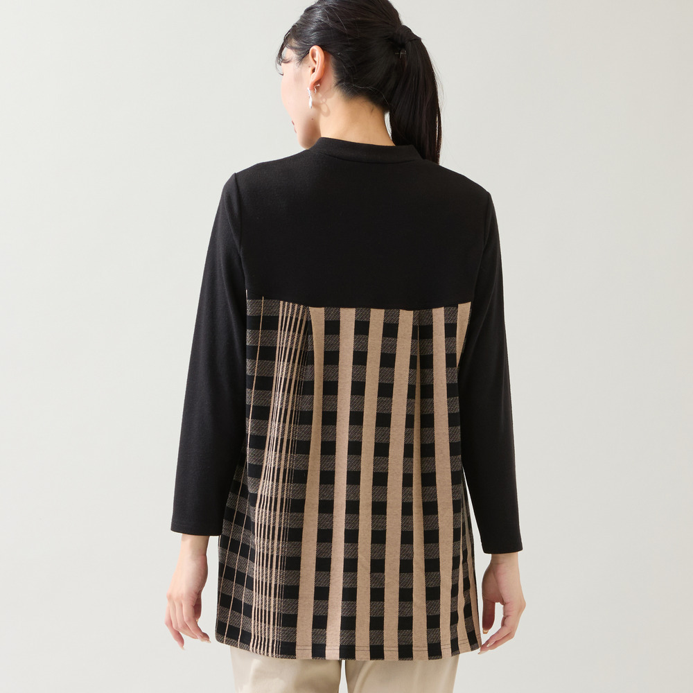 【洗える・日本製・3L/4Lサイズあり】裾フレア チェック柄カットソー7