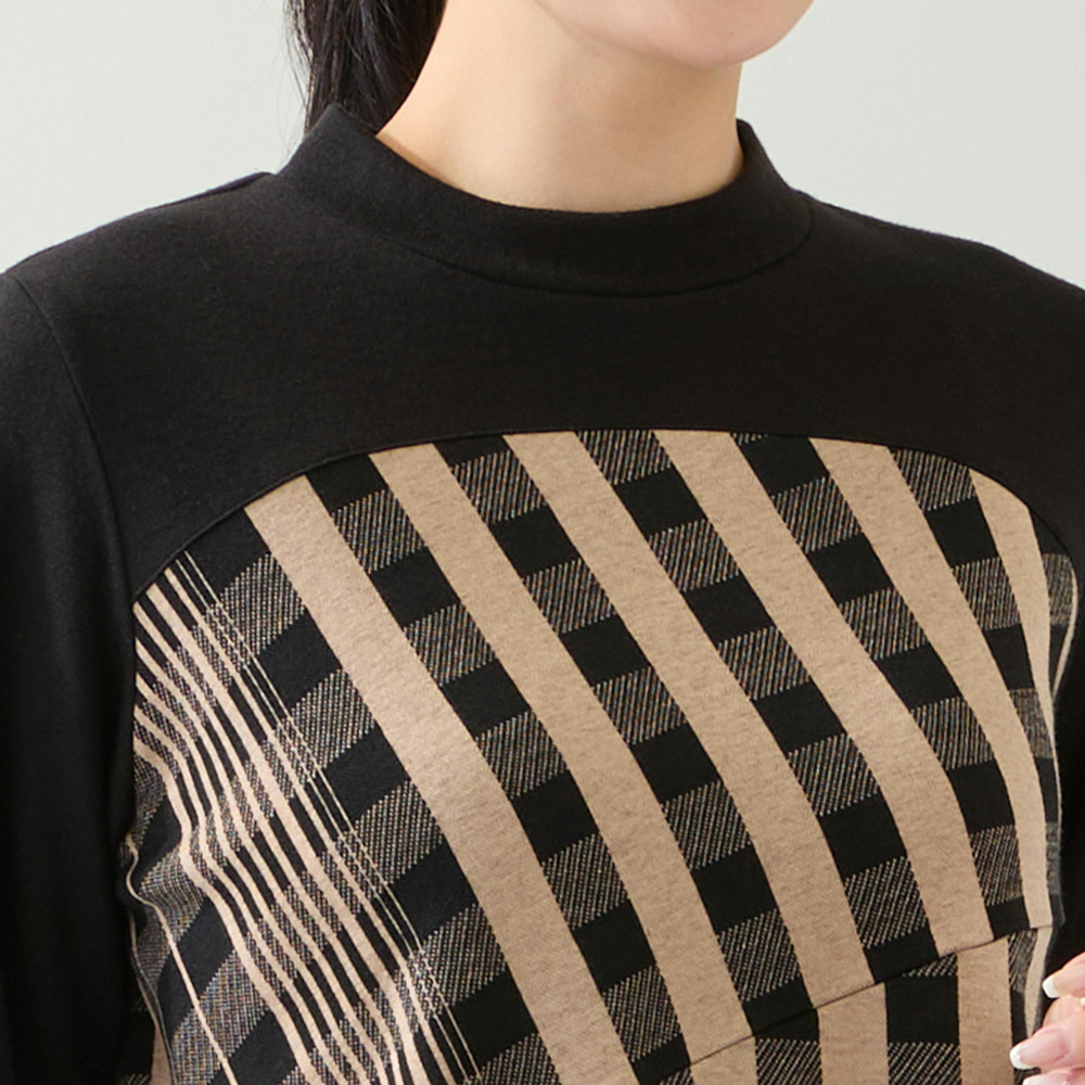 【洗える・日本製・3L/4Lサイズあり】裾フレア チェック柄カットソー9