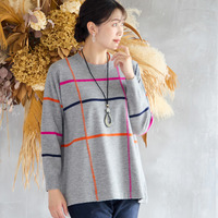 ステッチ風チェックセーター