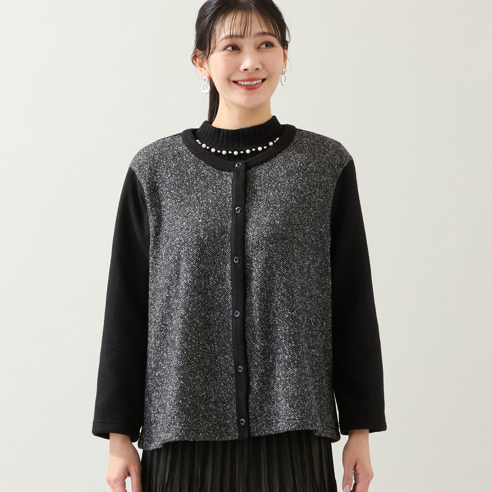 【洗える・日本製・3L/4Lサイズあり】起毛ジャカードカーディガン1