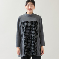 【洗える・日本製・3L/4Lサイズあり】千鳥柄フロッキーチュニック