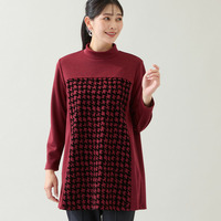 【洗える・日本製・3L/4Lサイズあり】千鳥柄フロッキーチュニック