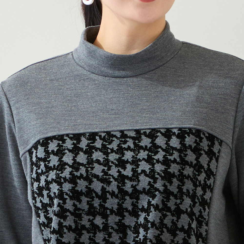 【洗える・日本製・3L/4Lサイズあり】千鳥柄フロッキーチュニック1