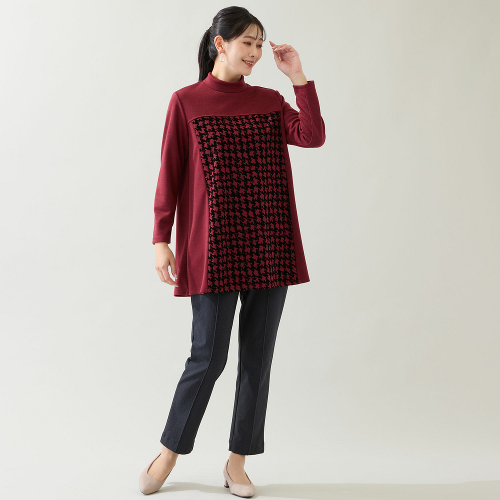 【洗える・日本製・3L/4Lサイズあり】千鳥柄フロッキーチュニック10