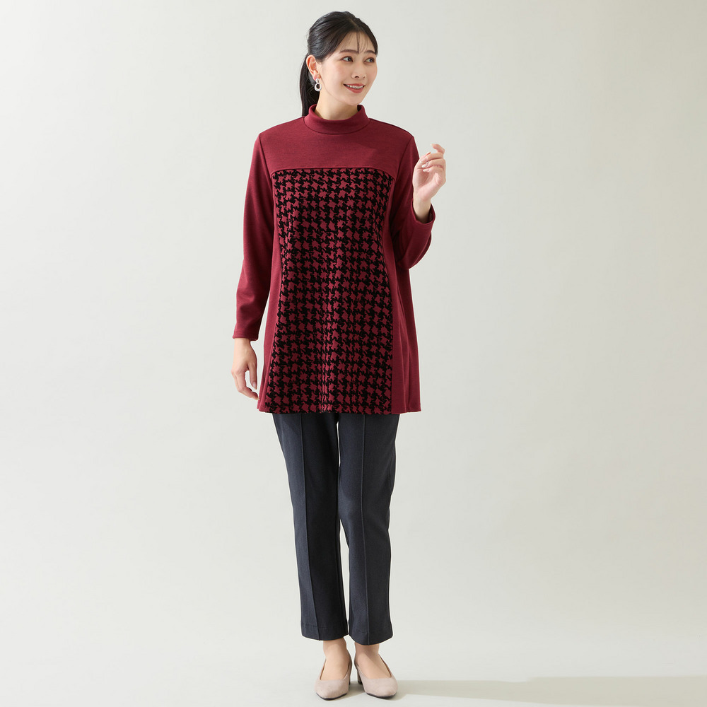 【洗える・日本製・3L/4Lサイズあり】千鳥柄フロッキーチュニック11