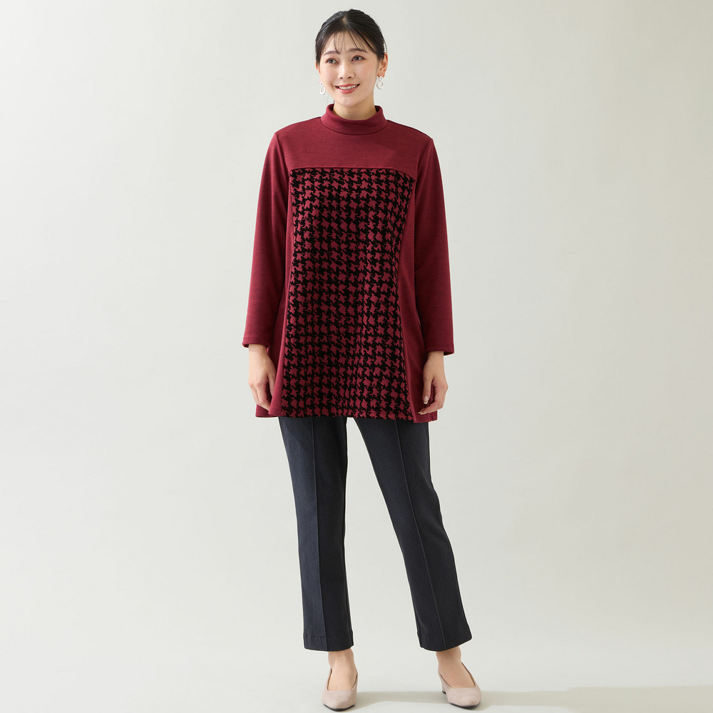 【洗える・日本製・3L/4Lサイズあり】千鳥柄フロッキーチュニック12