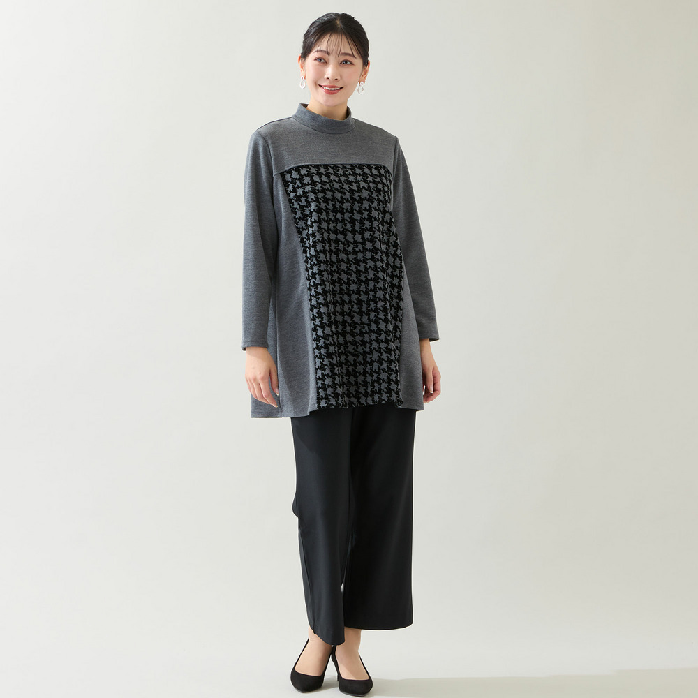 【洗える・日本製・3L/4Lサイズあり】千鳥柄フロッキーチュニック5