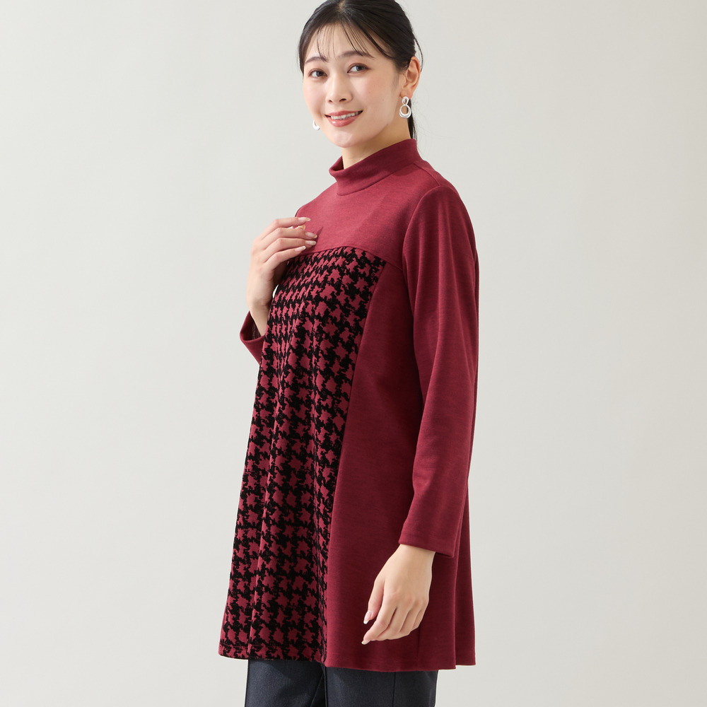 【洗える・日本製・3L/4Lサイズあり】千鳥柄フロッキーチュニック7