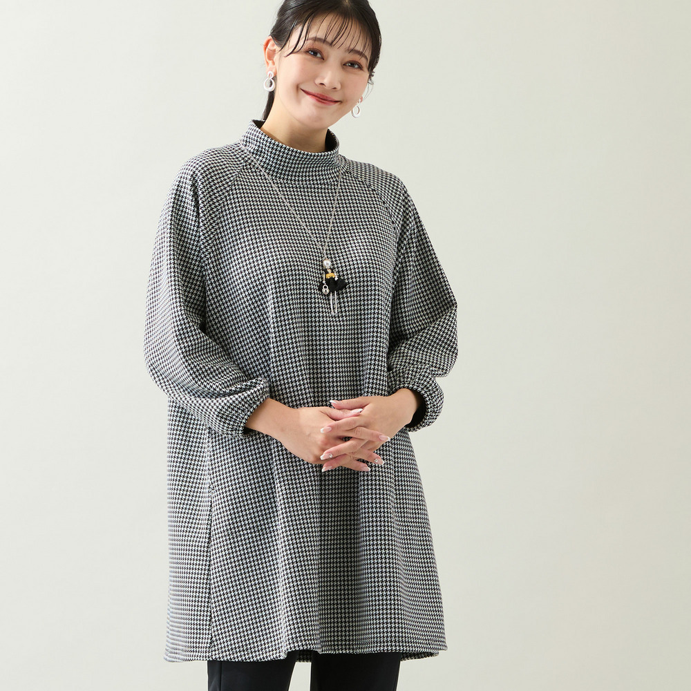 【洗える・日本製・3L/4Lサイズあり】千鳥柄チュニック