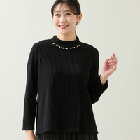 【洗える・3L/4Lサイズあり】ビジューモチーフつきカットソー