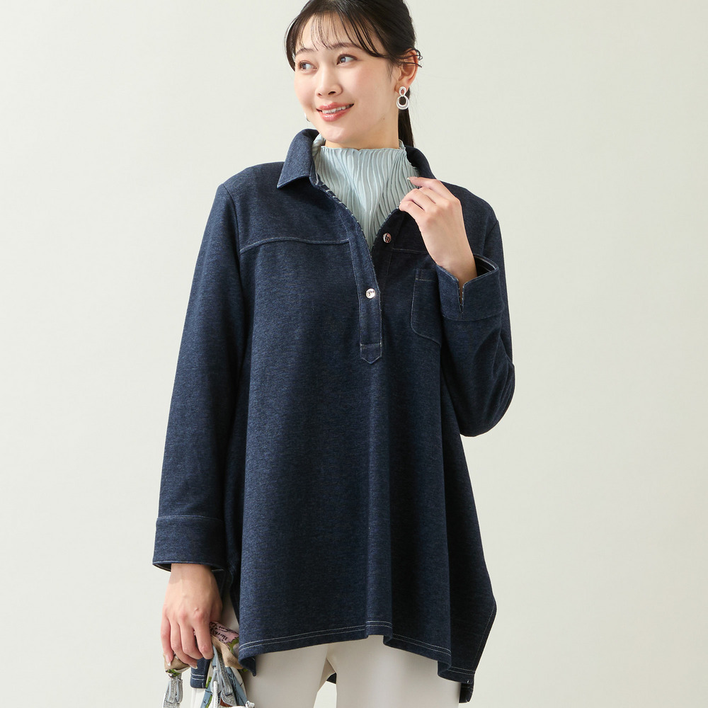 【洗える・3L/4Lサイズあり】ニットデニムチュニック