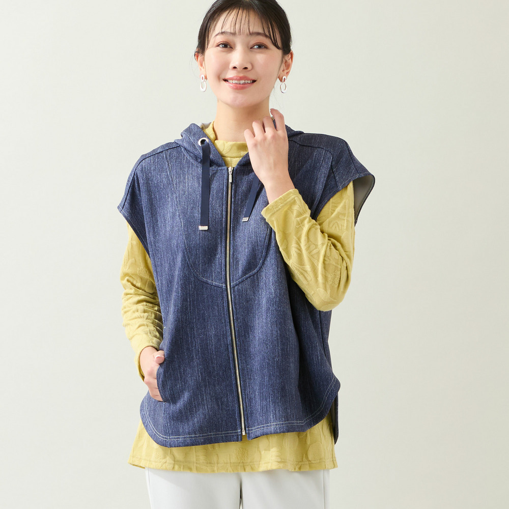 【洗える・快適ストレッチ・L～3Lサイズ】デニム柄ベスト