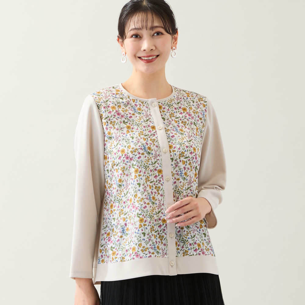 【洗える・アンサンブル可・L～4Lサイズ】ボタニカル柄カーディガン