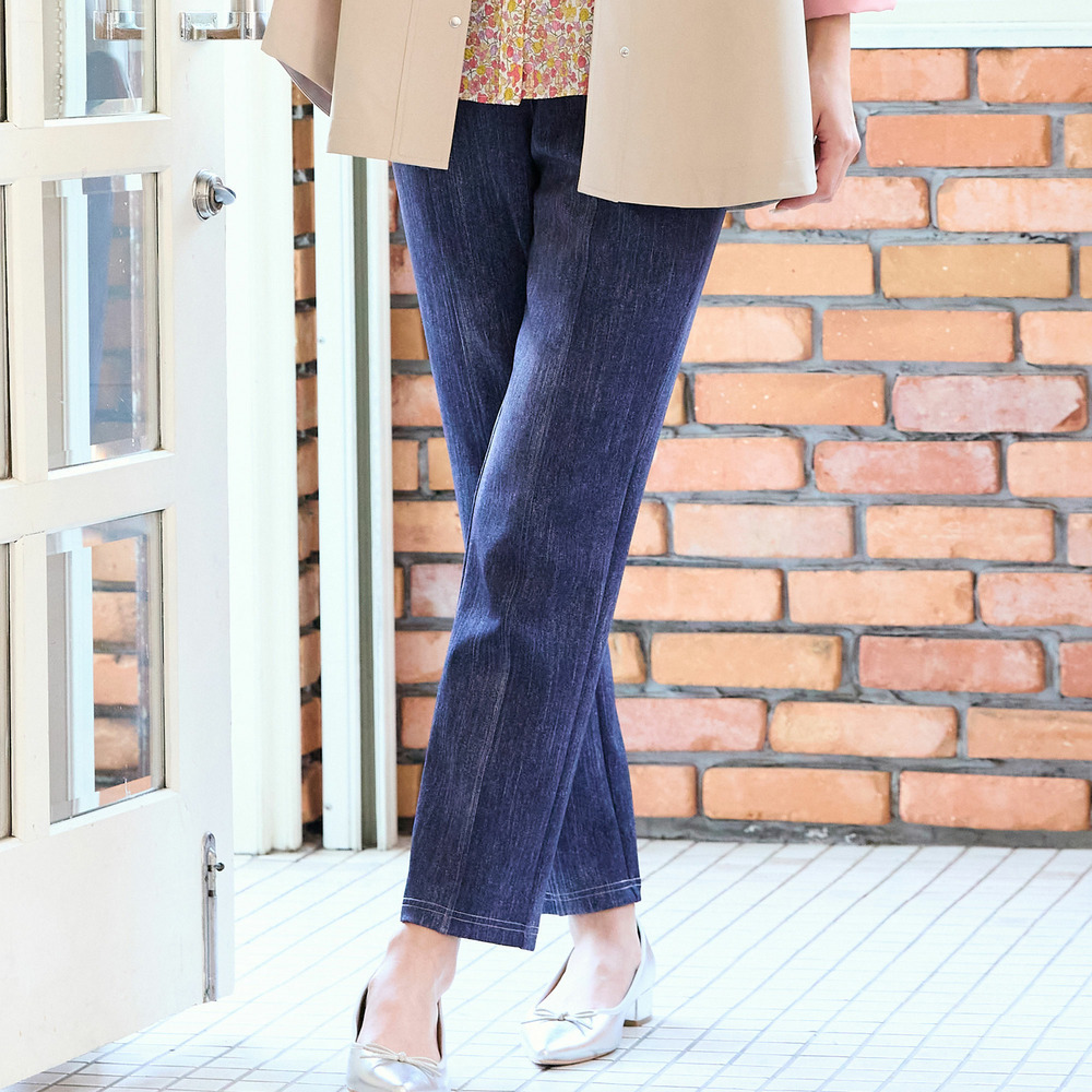 【洗える・快適ストレッチ・L～4Lサイズ】デニム柄ストレッチパンツ