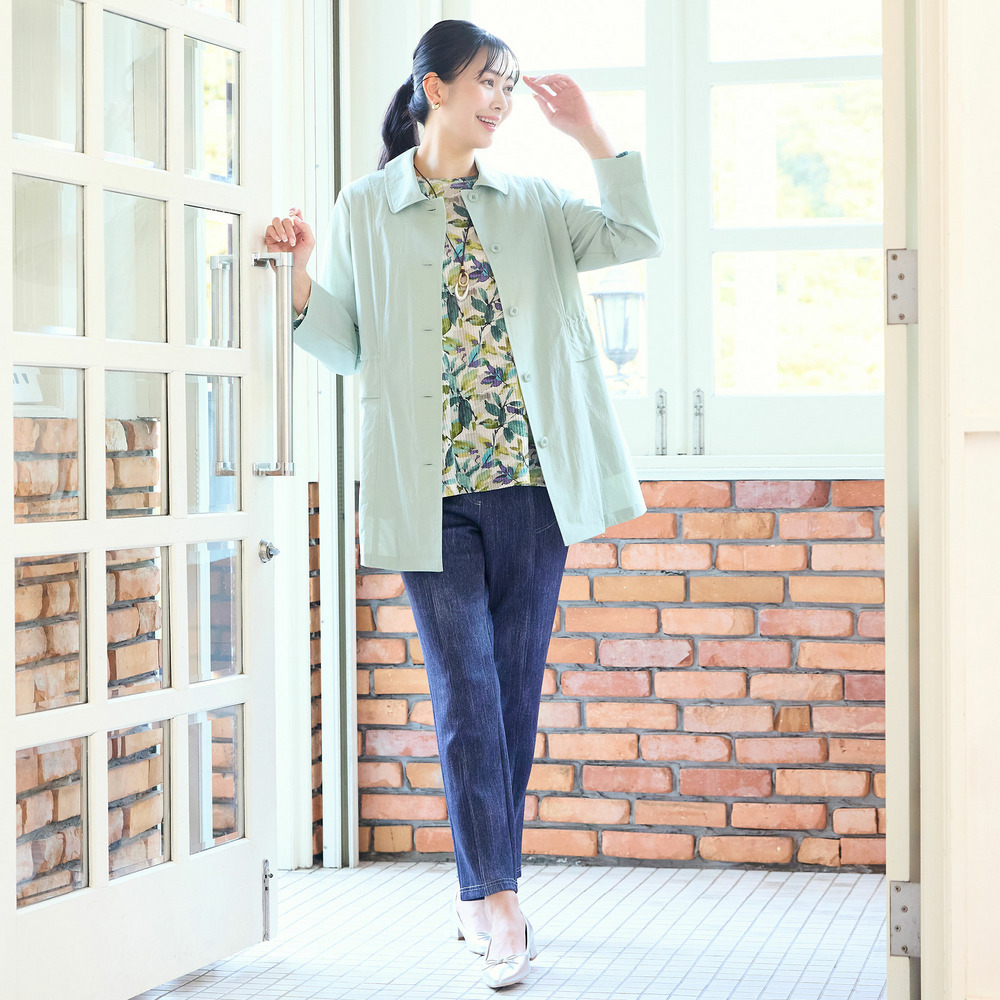 【洗える・日本製・L~3Lサイズ】テレコニットリーフ柄カットソー14