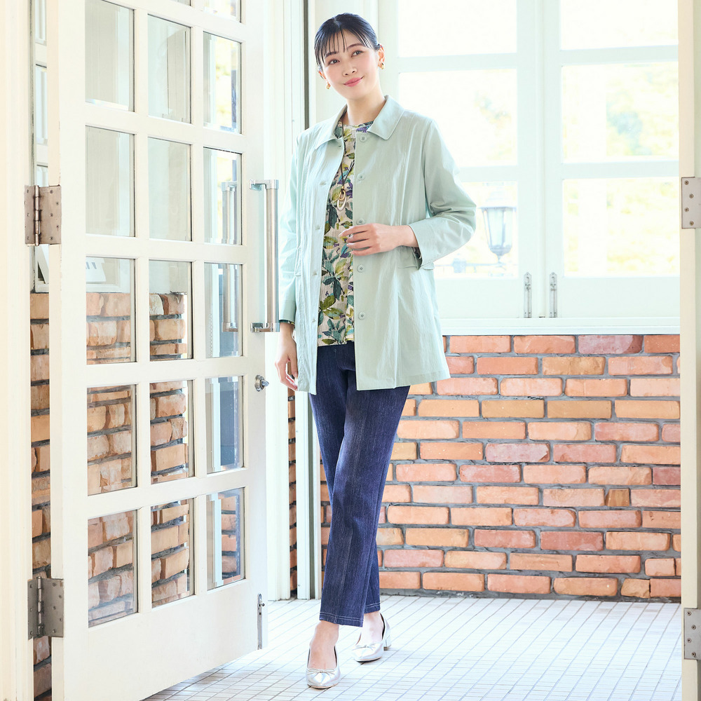 【洗える・日本製・L~3Lサイズ】テレコニットリーフ柄カットソー15