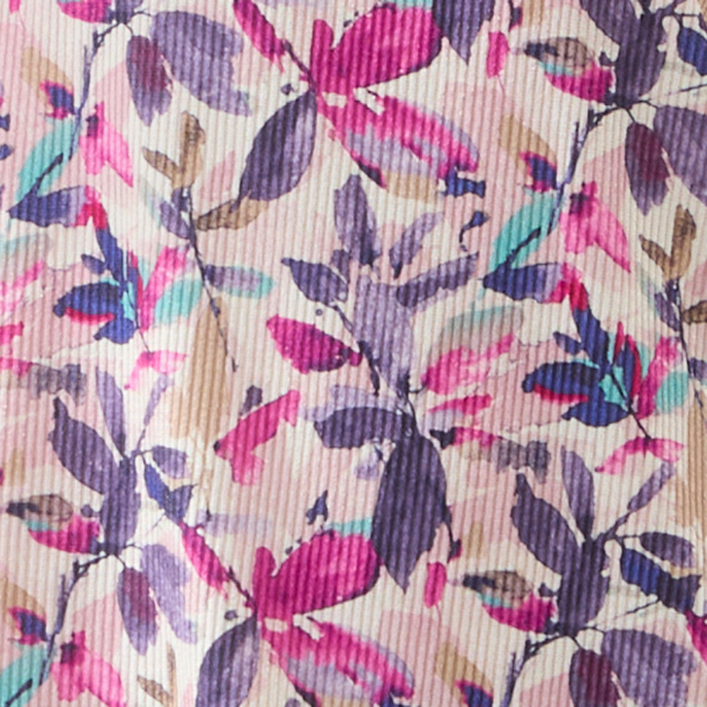 【洗える・日本製・L~3Lサイズ】テレコニットリーフ柄カットソー3