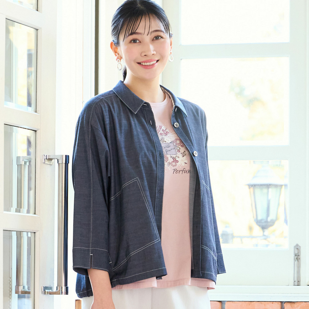 【洗える・L～3Lサイズ】ハニカムデニムジャケット