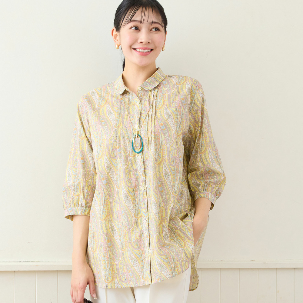 【リバティプリント・洗える・L～4Lサイズ】ペイズリー柄コットンシャツ
