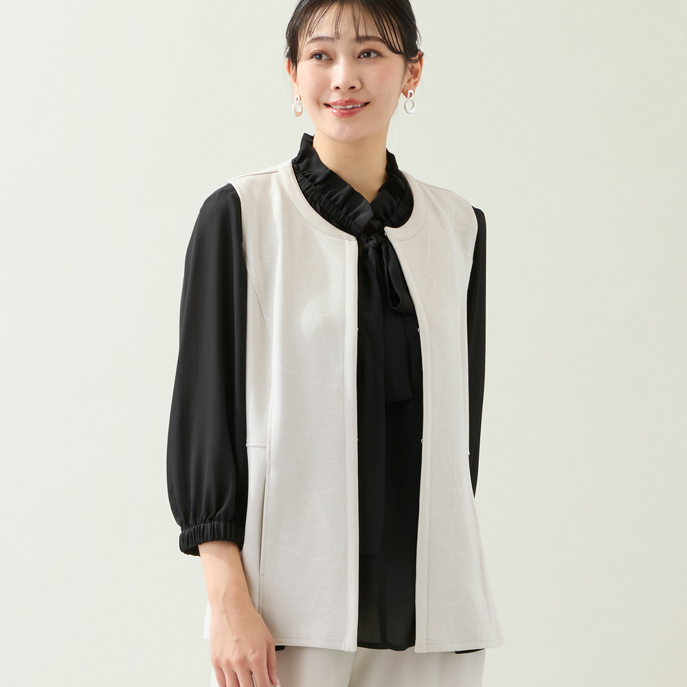 【洗える・オケージョン対応・セットアップ可・L～4Lサイズ】ノーカラーベスト