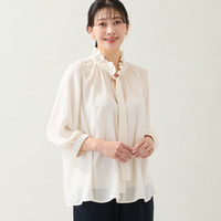 【洗える・オケージョン対応・3Lサイズあり】ボウタイギャザーブラウス