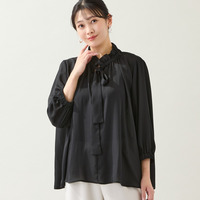 【洗える・オケージョン対応・3Lサイズあり】ボウタイギャザーブラウス