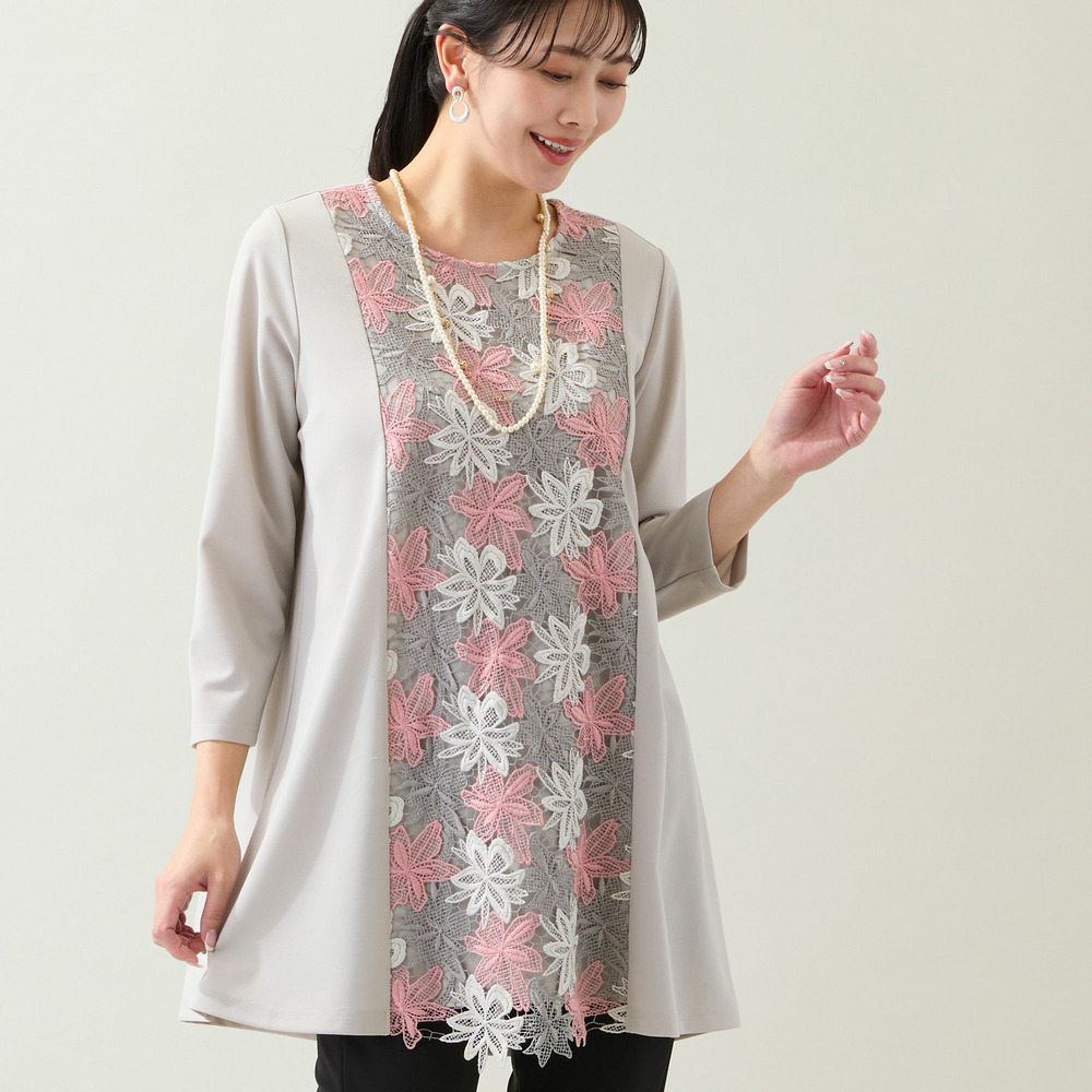 【洗える・L～4Lサイズ】3色レースチュニック