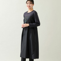 【洗える・体型カバー・L～4Lサイズ】ドッキングワンピース