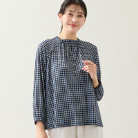 【洗える・L～4Lサイズ】幾何柄ギャザーブラウス