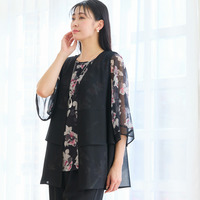 【洗える・セットアップ可・L～4Lサイズ】ジョーゼットティアードジレ