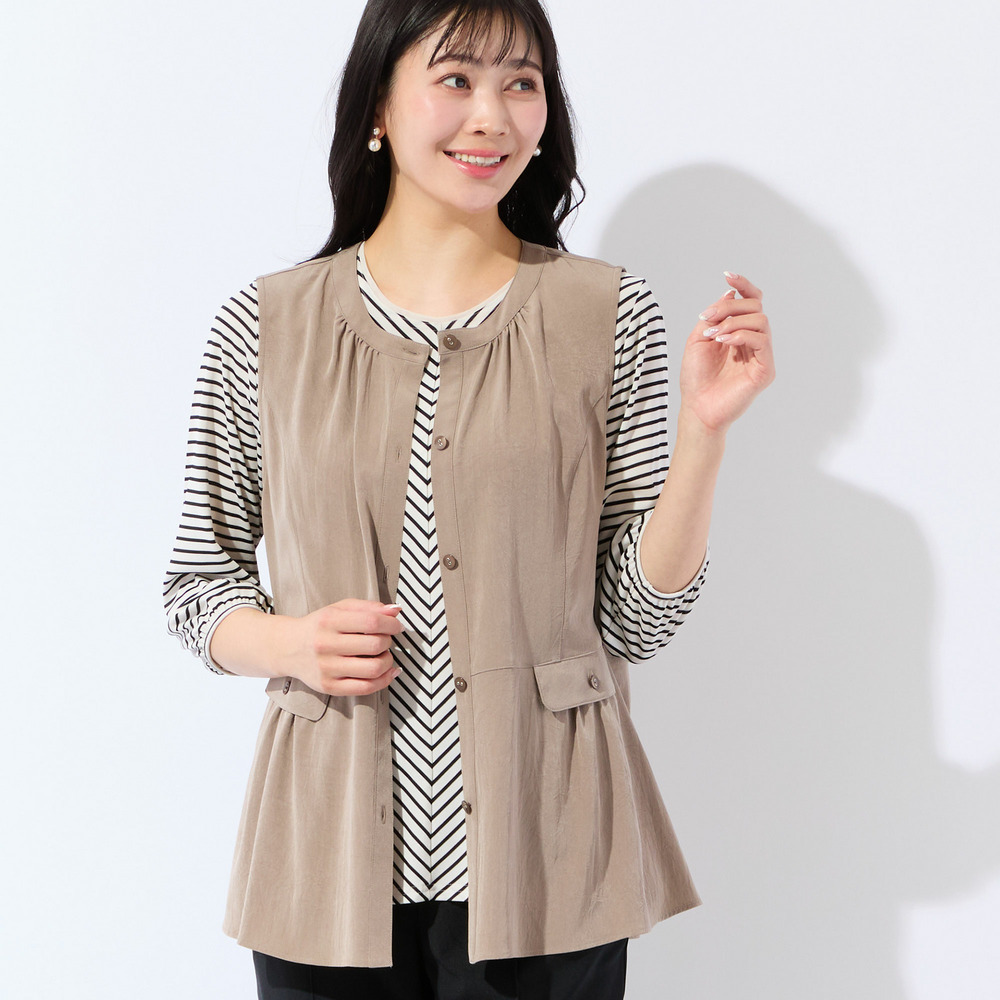 【洗える・接触冷感・L～4Lサイズ】Soalonペプラムベスト