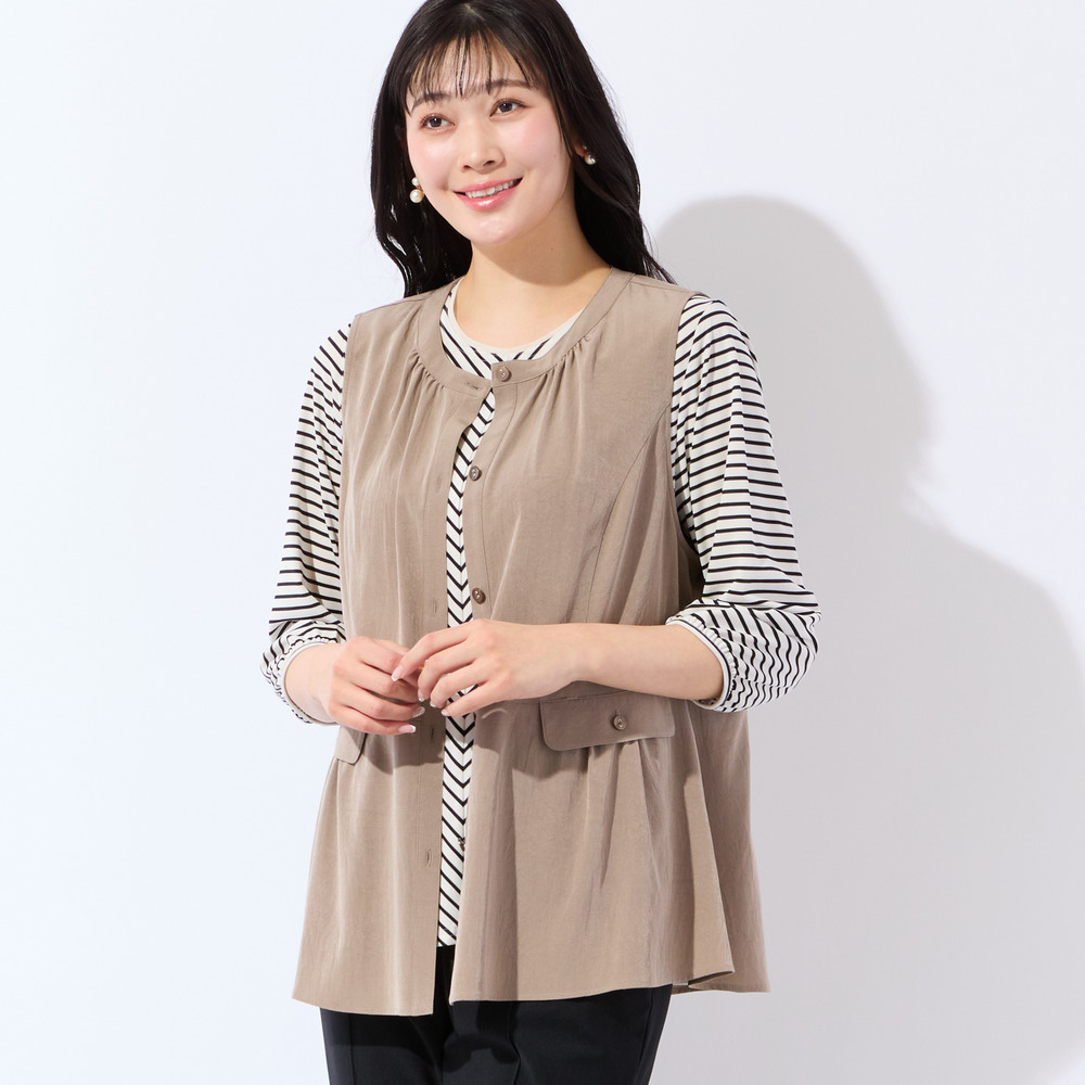 【洗える・接触冷感・L~4Lサイズ】Soalonペプラムベスト1