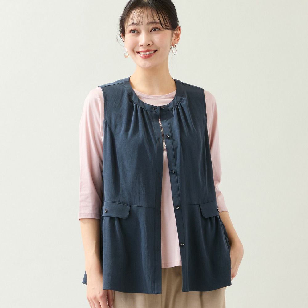 【洗える・接触冷感・L~4Lサイズ】Soalonペプラムベスト1