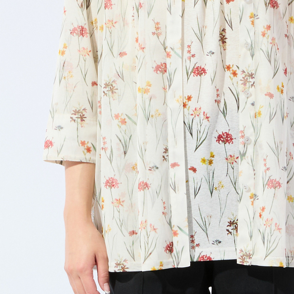 【洗える・アンサンブル可・L~4Lサイズ】ボタニカル柄チュールシャツ3