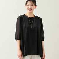 【洗える・日本製・L～4Lサイズ】ジョーゼットパフスリーブトップス