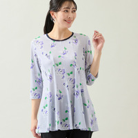 【洗える・日本製・L～4Lサイズ】フラワーフレアチュニック