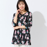 【洗える・日本製・L～4Lサイズ】フラワーフレアチュニック