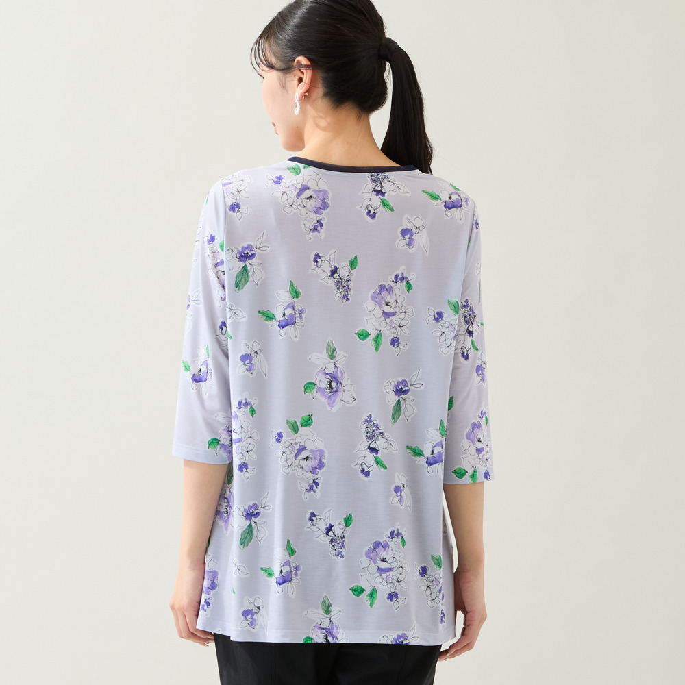 【洗える・日本製・L~4Lサイズ】フラワーフレアチュニック1